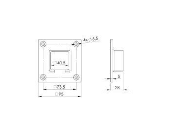 Edelstahl V4A Wandanschluss für Glasleistenrohr Nutrohr 40x40x1,5